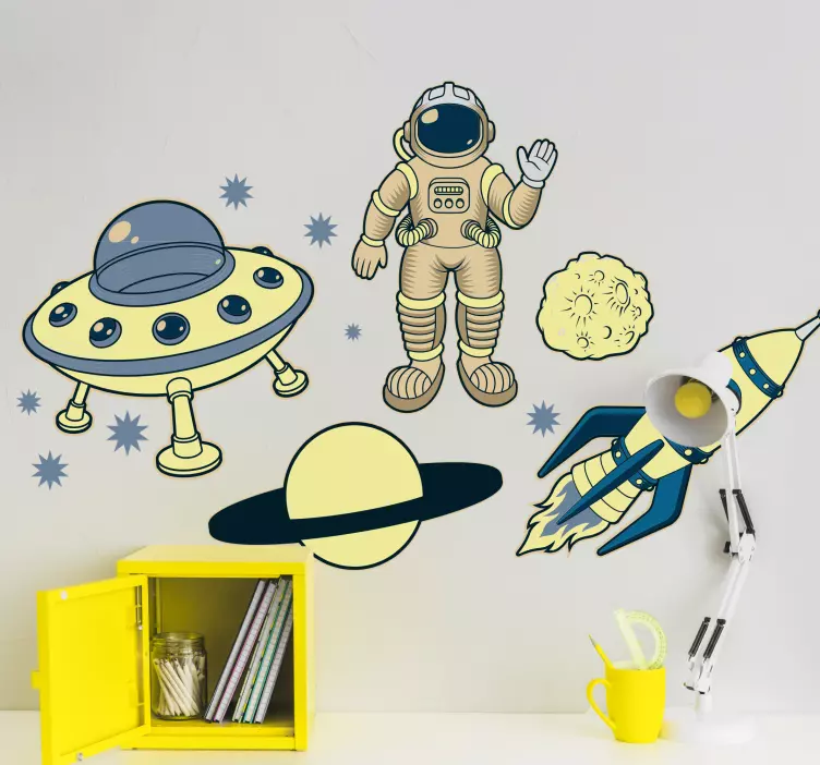 Astronaut yellow adventure space wall sticker - TenStickers