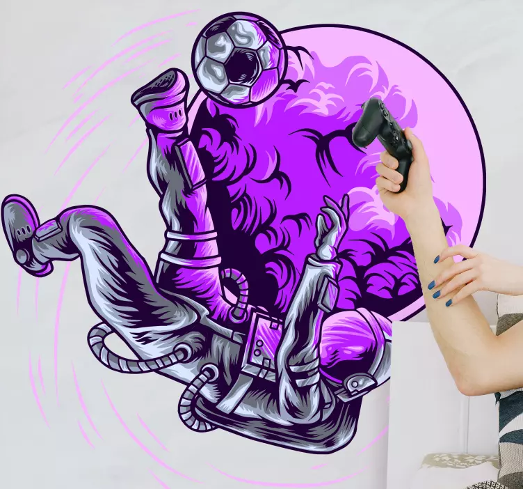 Football sticker astronaut kicking soccer ball - TenStickers