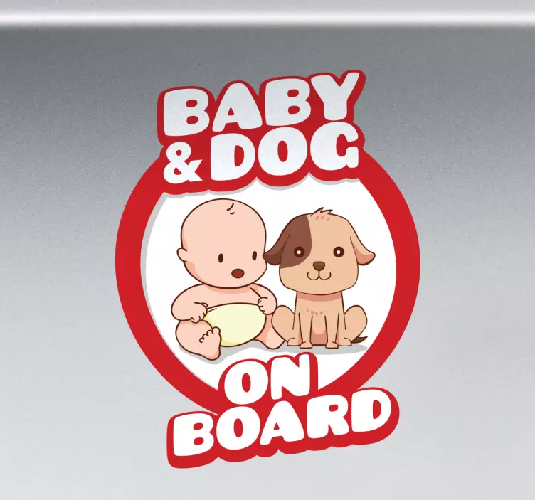 Customised name dog and baby on board sticker - TenStickers