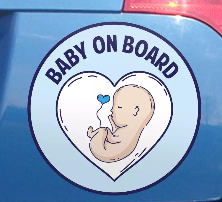 Baby on board sticker blue heart cute design - TenStickers