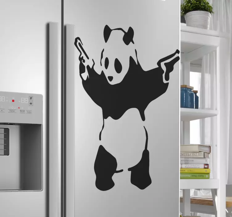 Banksy panda with guns silhouette fridge sticker - TenStickers
