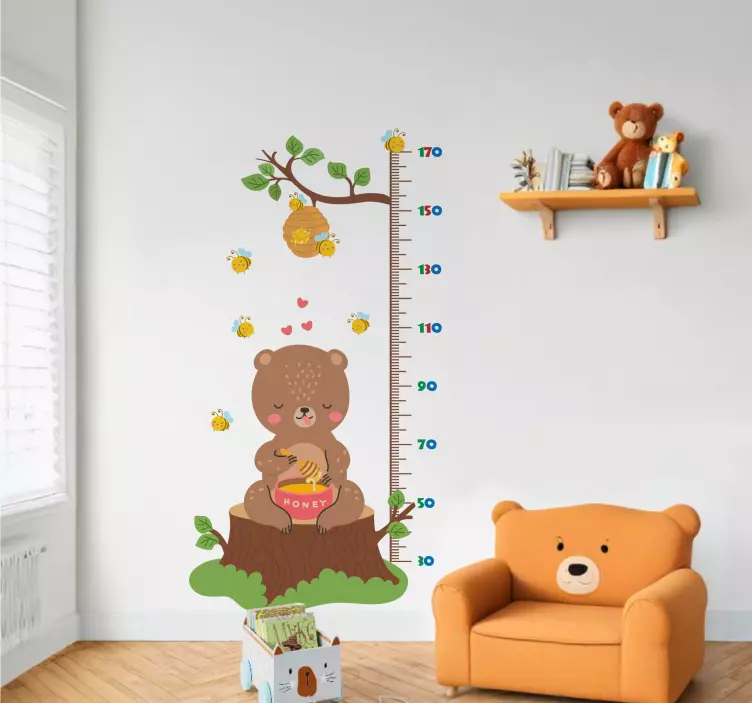 Bear with honey height chart sticker - TenStickers