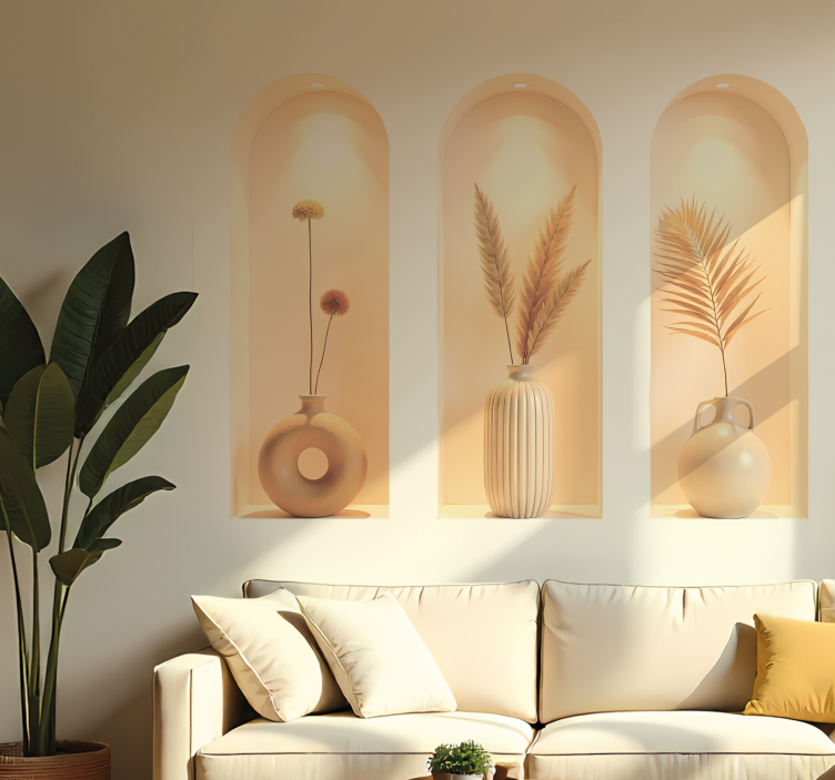 Beige plants triptych 3d wall sticker - TenStickers