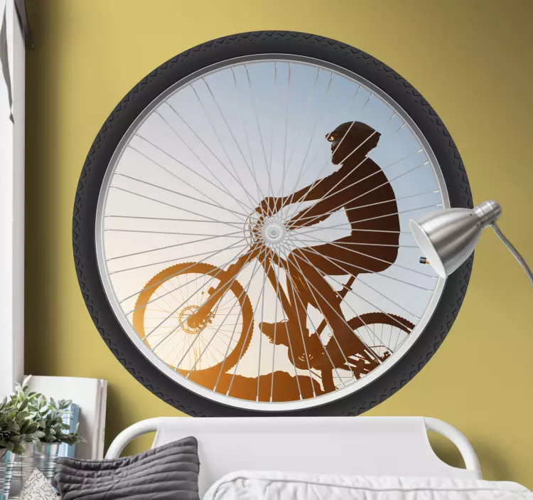 Biker silhouette wheel cycling sticker - TenStickers
