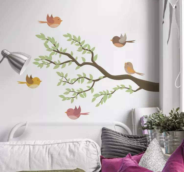 Bird on twirling branches bird wall sticker - TenStickers