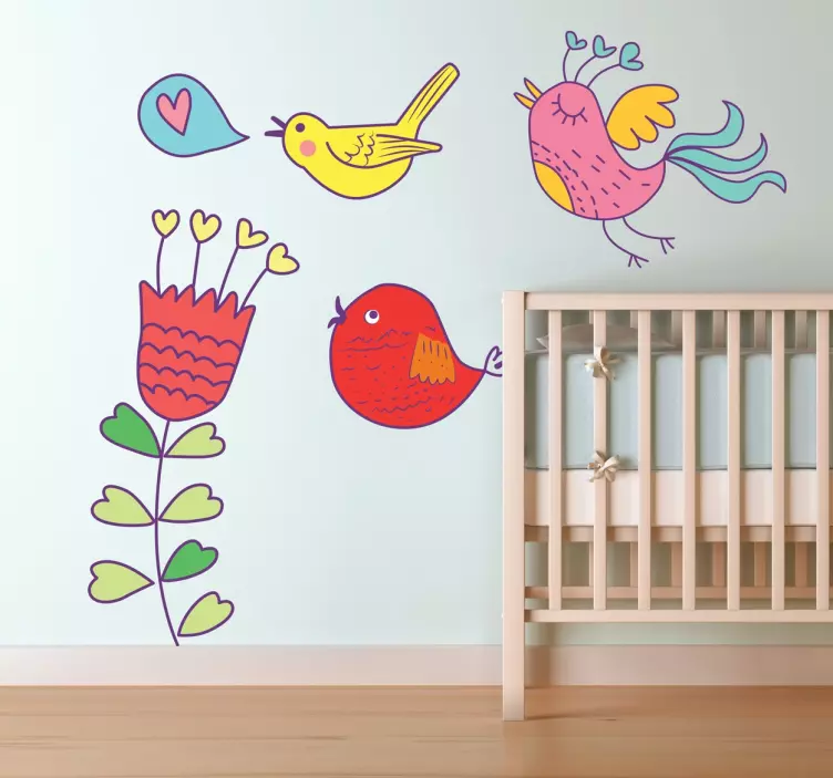 Birds and Flower Kids Stickers - TenStickers