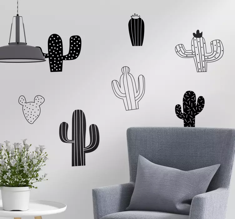 Black and White Cacti Wall Stickers - TenStickers