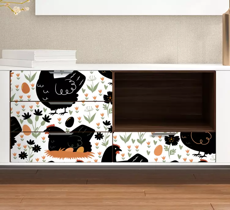 Black and white chickens furniture sticker - TenStickers