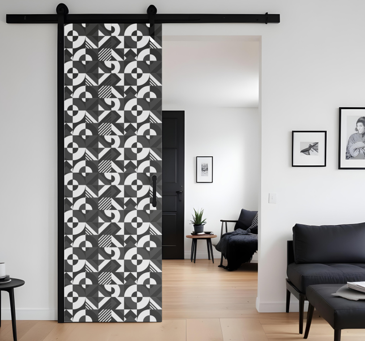 black and white geometric door sticker - TenStickers