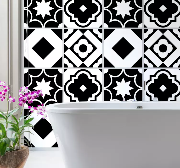 Black and white pattern tile stickers - TenStickers