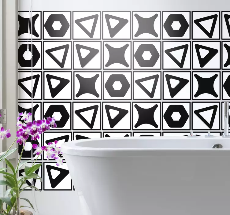Black and white designs tile sticker - TenStickers