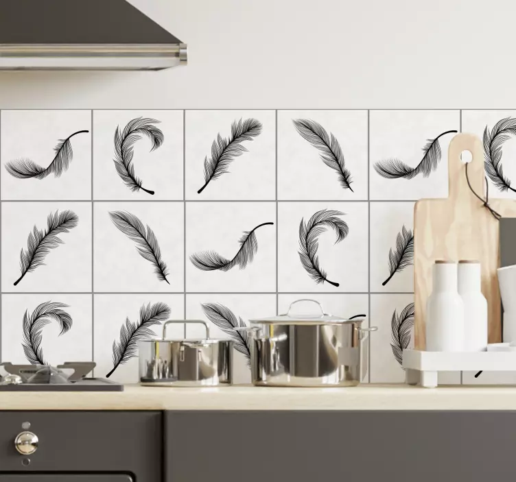Black feathers tile stickers - TenStickers