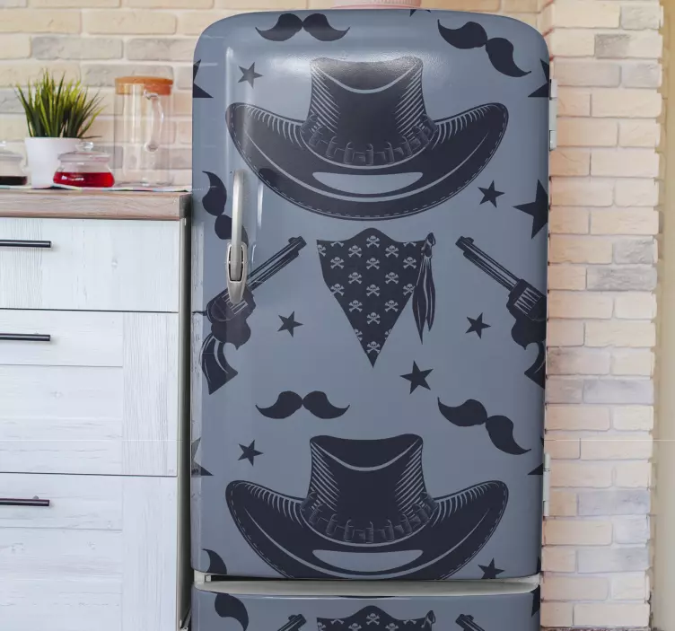 Blue cowboy pattern fridge sticker - TenStickers
