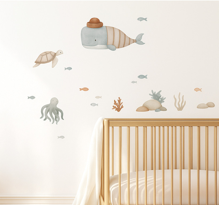 Boho ocean animals illustration wall sticker - TenStickers