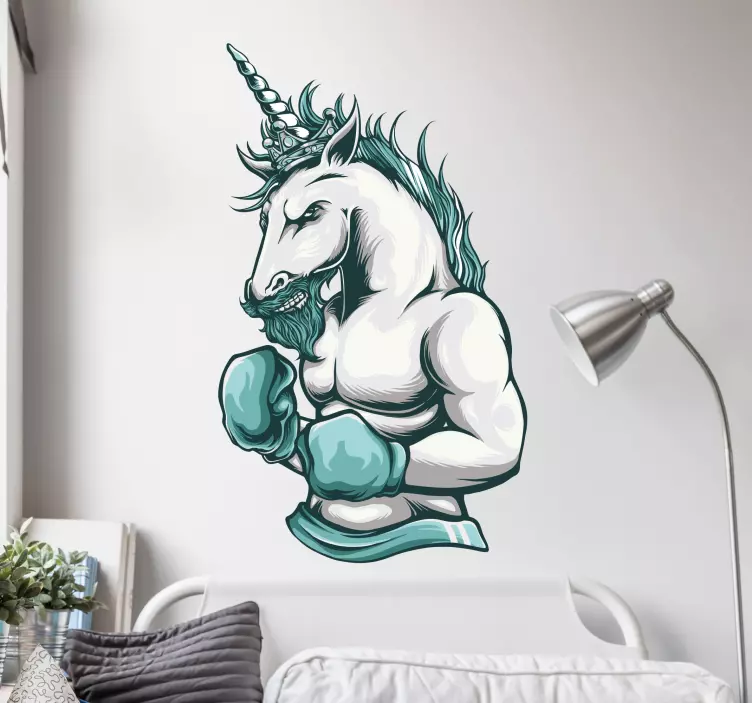 Boxing Unicorn Illustration sticker - TenStickers