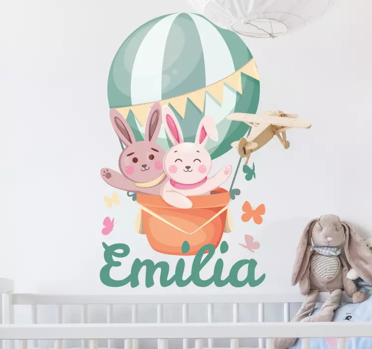 Custom bunnies in ballon wall sticker for kids - TenStickers