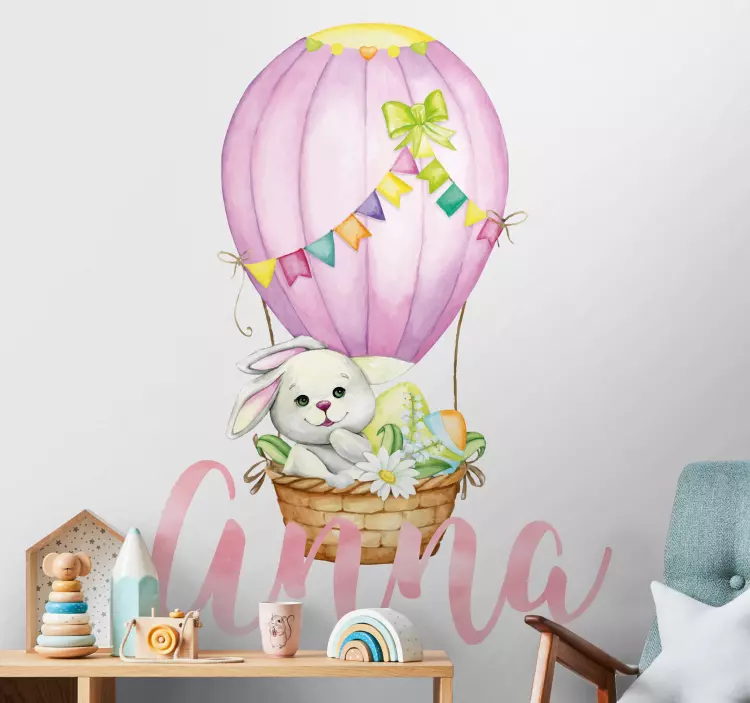 White bunny with name wall sticker for kids - TenStickers