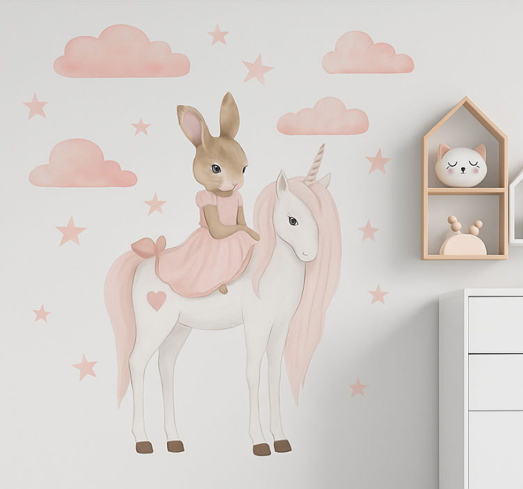 Bunny with unicorn wall decal - TenStickers