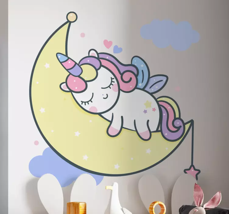 Cartoon sleeping unicorn on moon fairy  decal - TenStickers