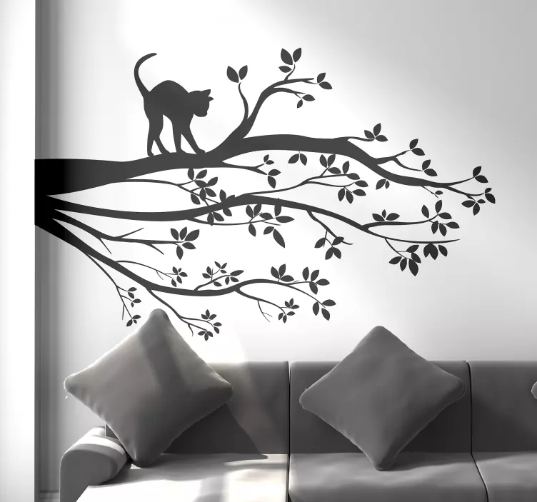 cat in tree wall vinyl sticker - TenStickers