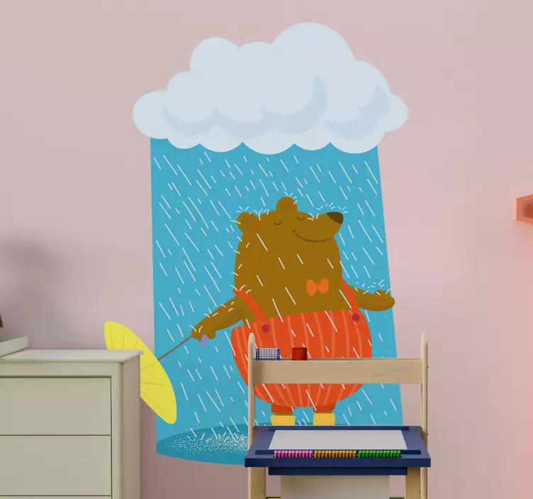 Cheerful Bear Umbrella wall sticker for kids - TenStickers
