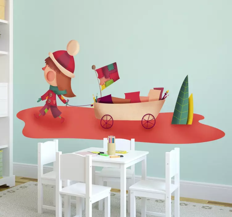 Cheerful Child Carting wall sticker for kids - TenStickers