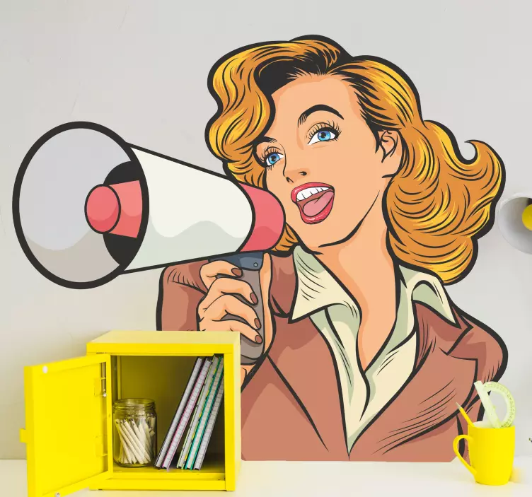 Cheerful Woman Megaphone people sticker - TenStickers