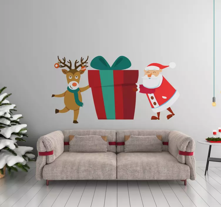Chibi Santa and Reindeer christmas decal - TenStickers
