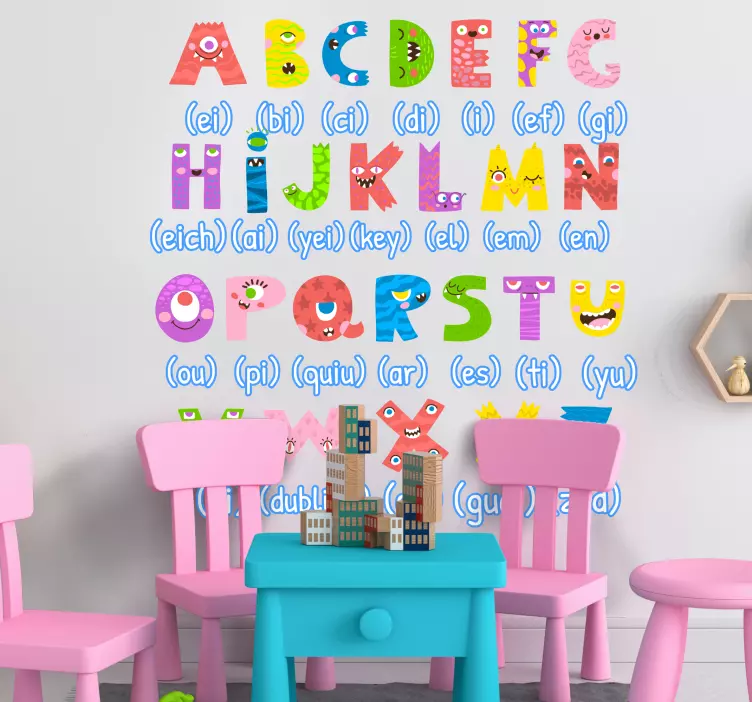Colorful monsters in English alphabet letter sticker - TenStickers