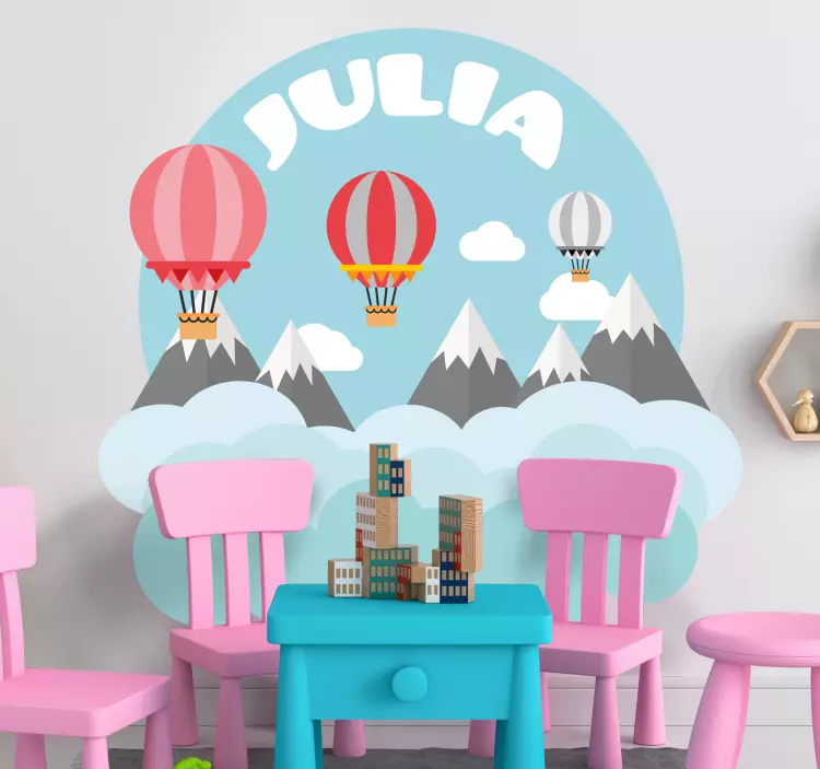 Mountains and ballon with name wall sticker for kids - TenStickers
