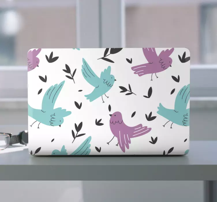 Bird and leaves pattern laptop skin - TenStickers