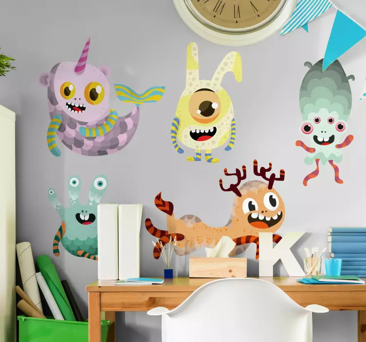 Colorful Cartoon Monsters wall sticker for kids - TenStickers