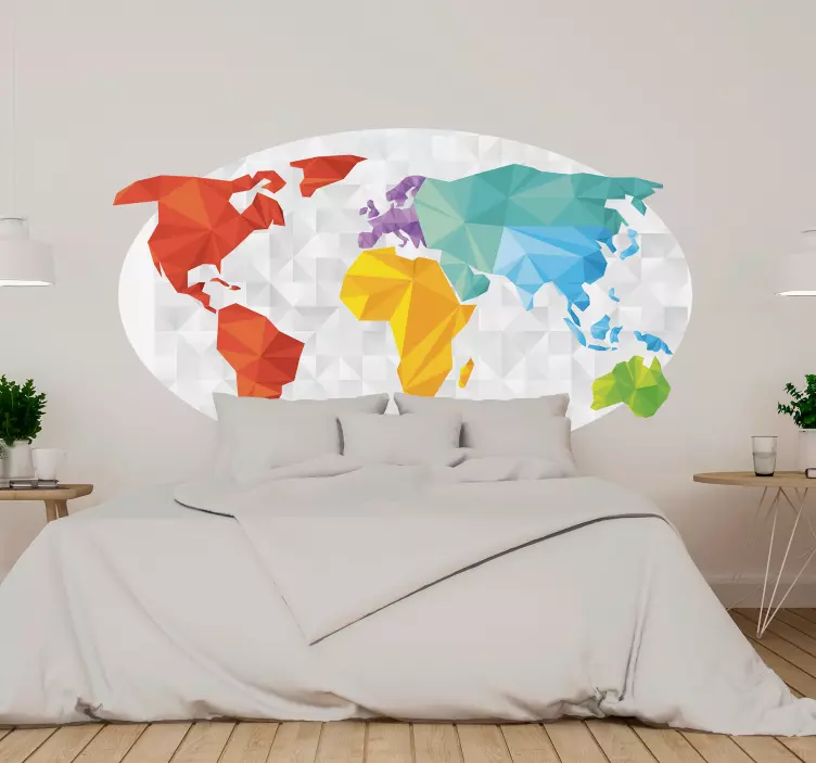 Colorful Geometric Map world map wall sticker - TenStickers