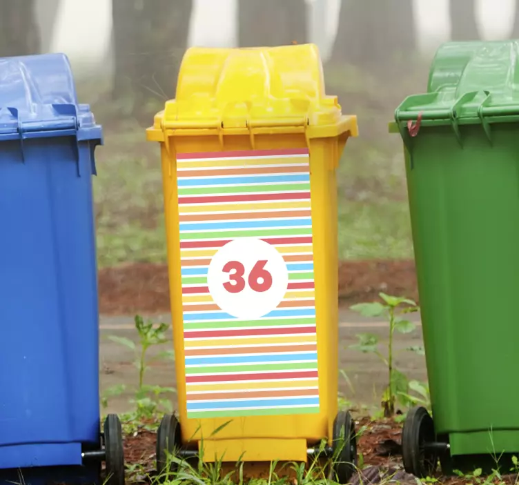 Colorful Number Label recycling decal for bin - TenStickers
