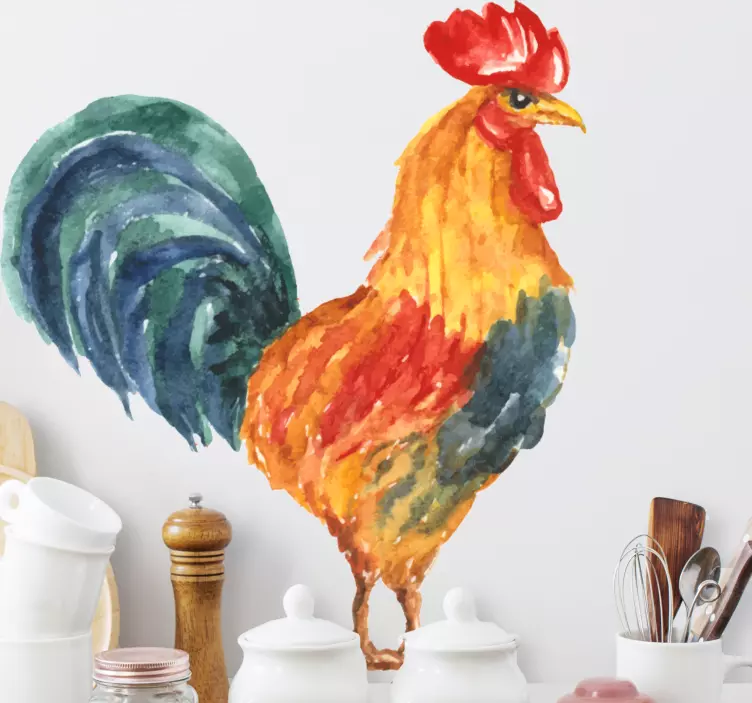 Colorful Rooster Illustration farm animal sticker - TenStickers