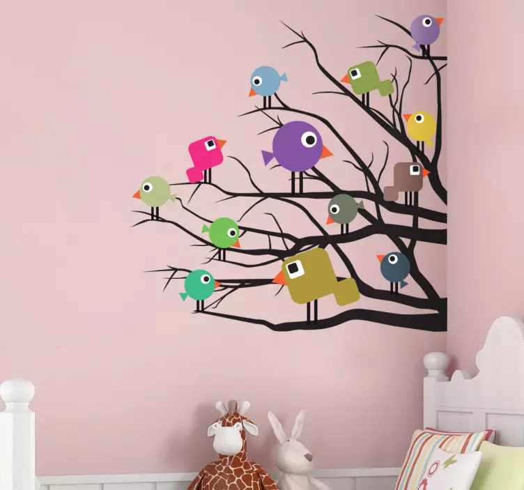 Coloured Birds Tree Kids Stickers - TenStickers