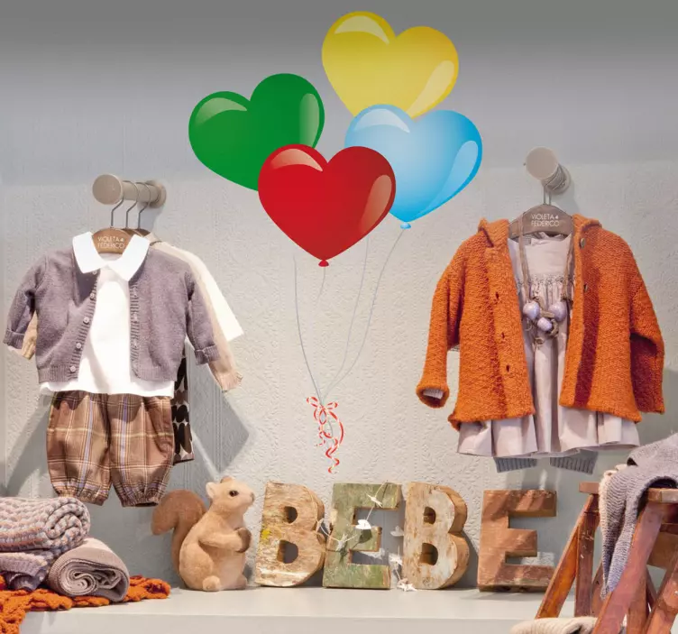 Coloured Heart Ballons Sticker - TenStickers