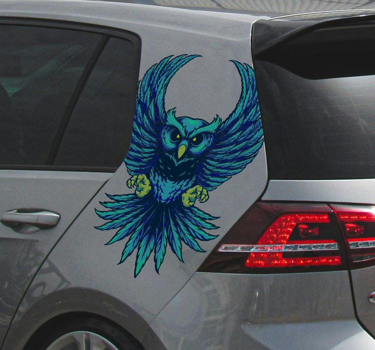 Colourful flying owl car sticker - TenStickers