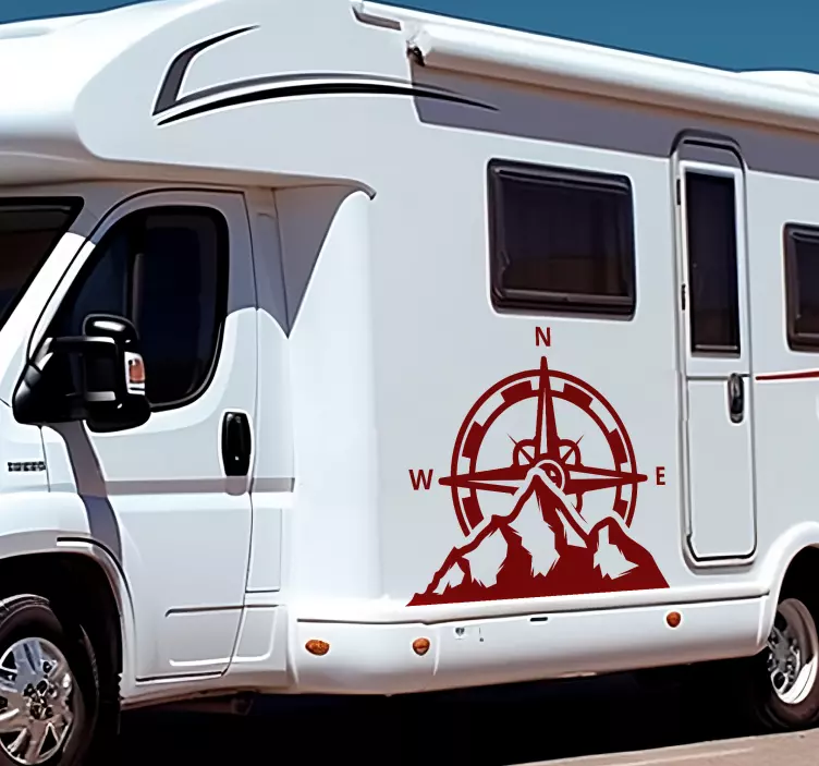 compass and mountains caravan decal - TenStickers