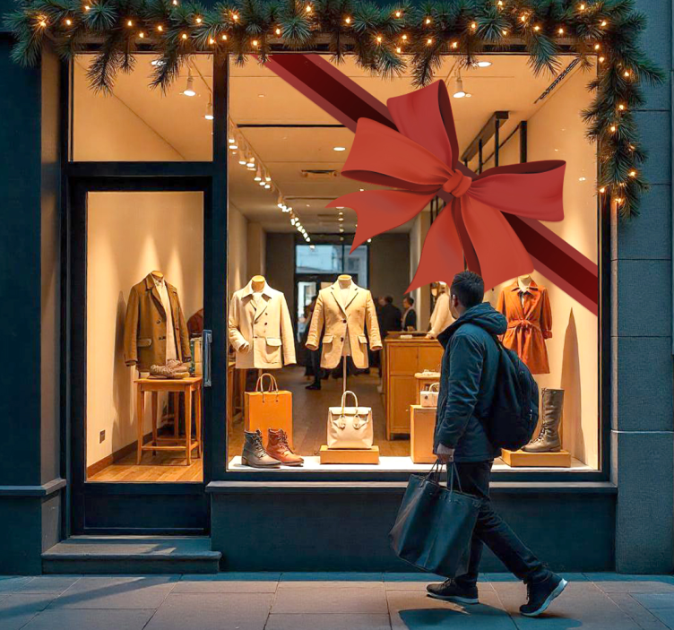 corner red ribbon shop window sticker - TenStickers