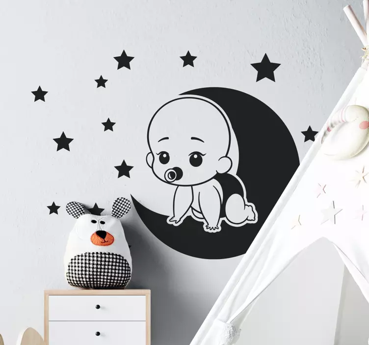 Crawling baby moon wall sticker for kids - TenStickers