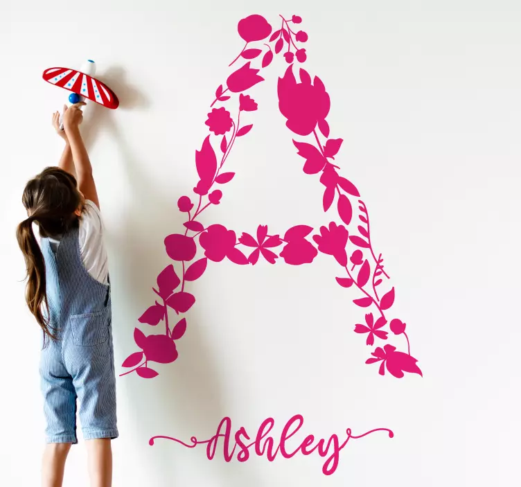 Custom Floral Initial wall sticker for kids - TenStickers