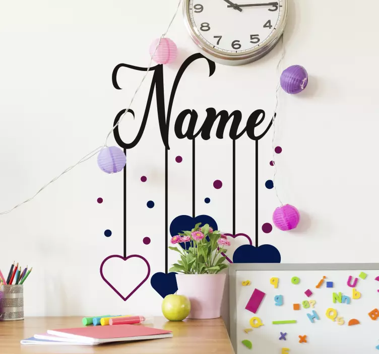 Custom Name With Hearts love sticker - TenStickers