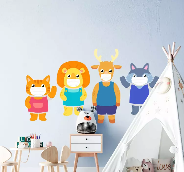 animals wearing face masks Bedroom Wall Sticker - TenStickers