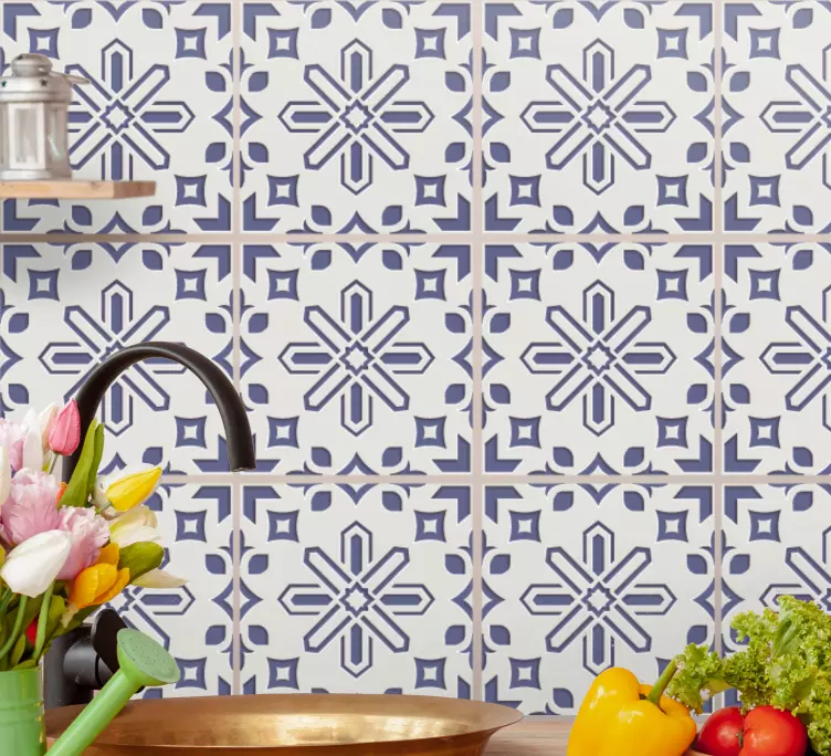Blue and white cement patterns tile stickers - TenStickers