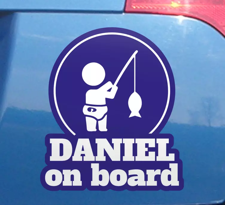 Cute boy fishing  baby on board sticker - TenStickers