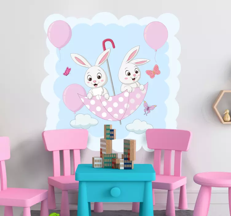 Cute Bunny Umbrella wall sticker for kids - TenStickers