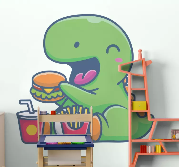 Cute dinosaur eating food dinosaur wall decal - TenStickers