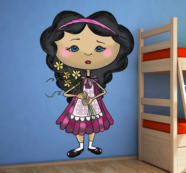 Cute Girl Holding Flowers wall sticker for kids - TenStickers