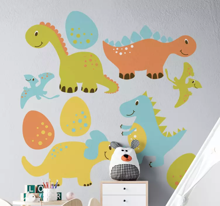 Cute orange cartoon dinosaur wall sticker - TenStickers